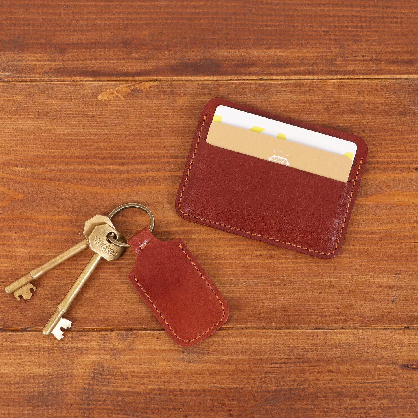 Leather Card Holder and Keychain Personalised Gift Set