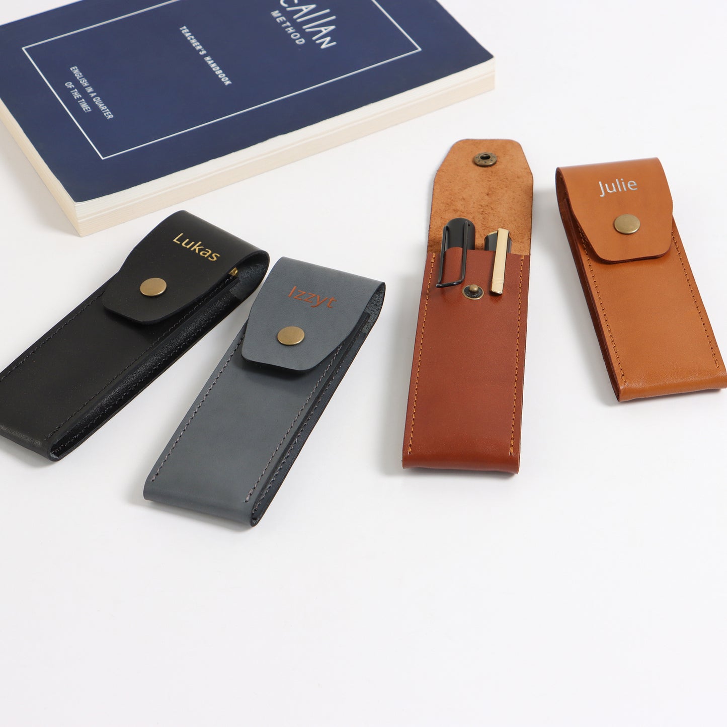 Personalised Pen Holder Fountain Multi Pens Case Button Closure