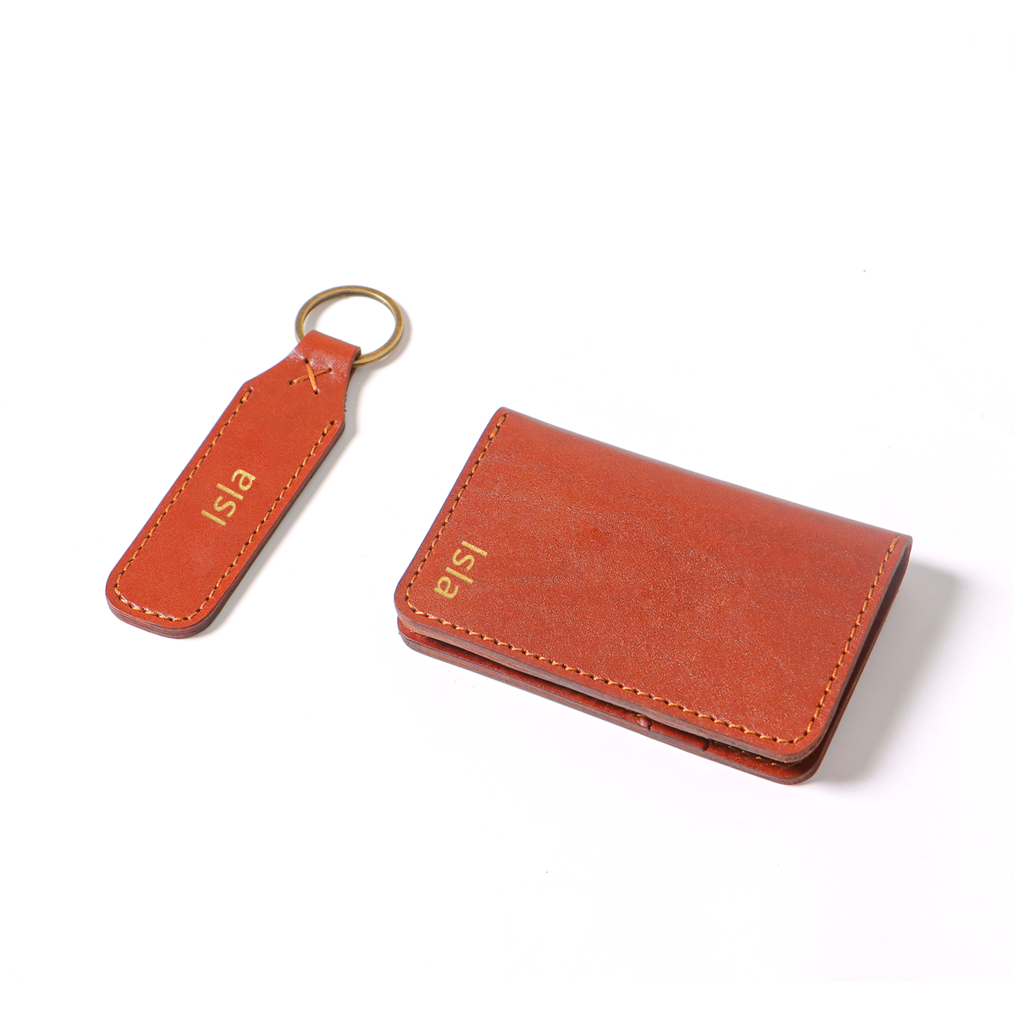 Personalised Leather Card Holder and Keychain Set