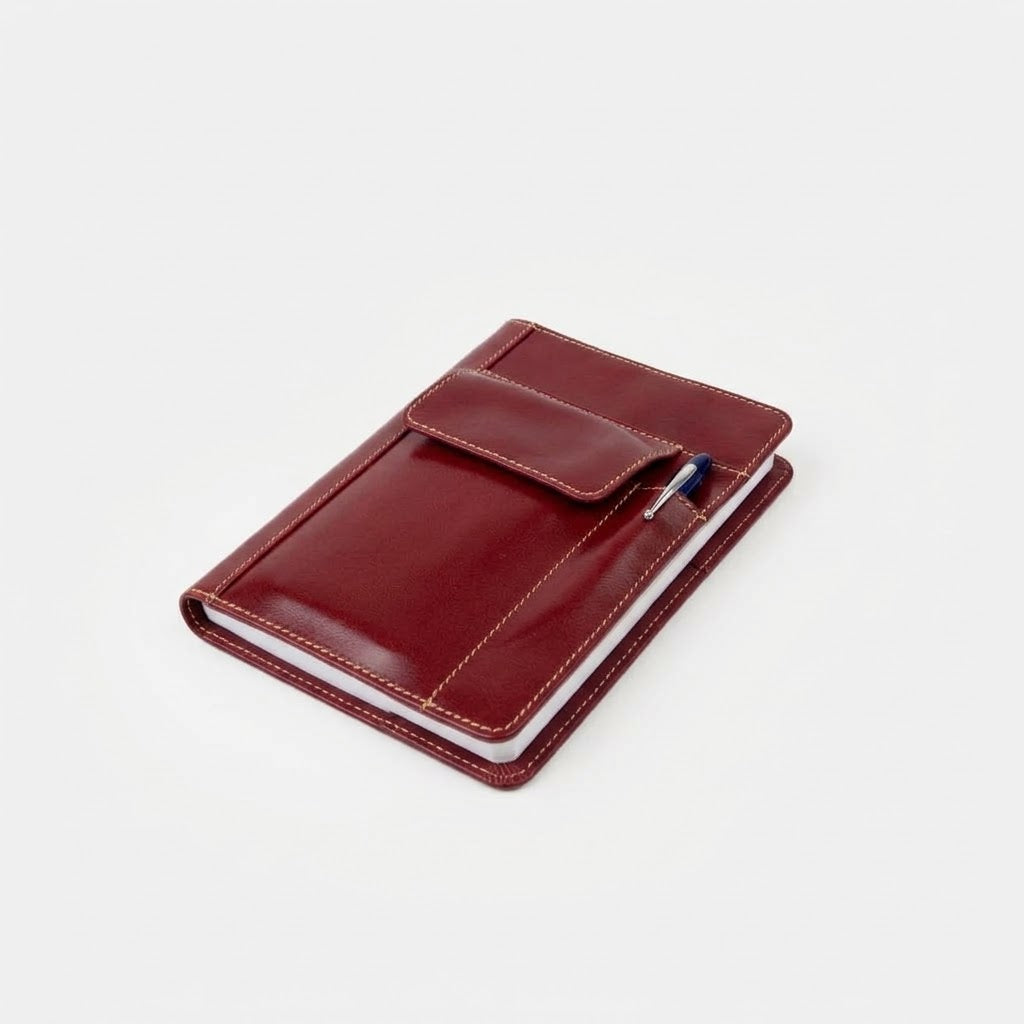 Refillable Leather A5 Notebook with Pen Pocket and Mobile Phone Pocket
