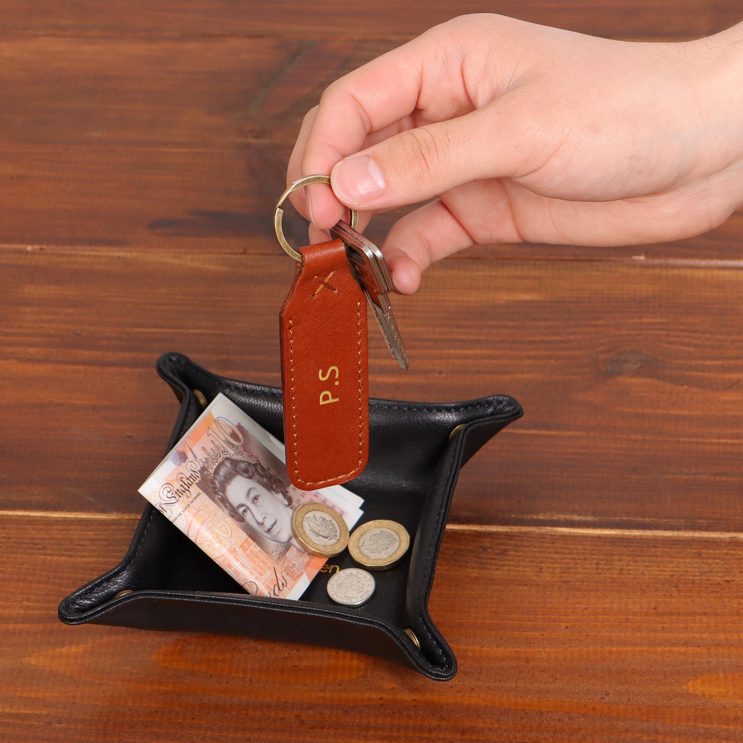 Personalised Leather Card Holder and Keychain Set