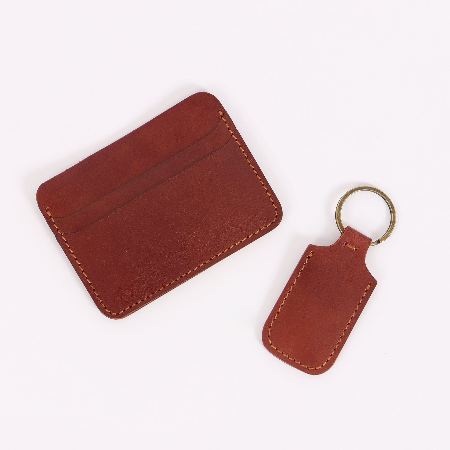Leather Card Holder and Keychain Personalised Gift Set