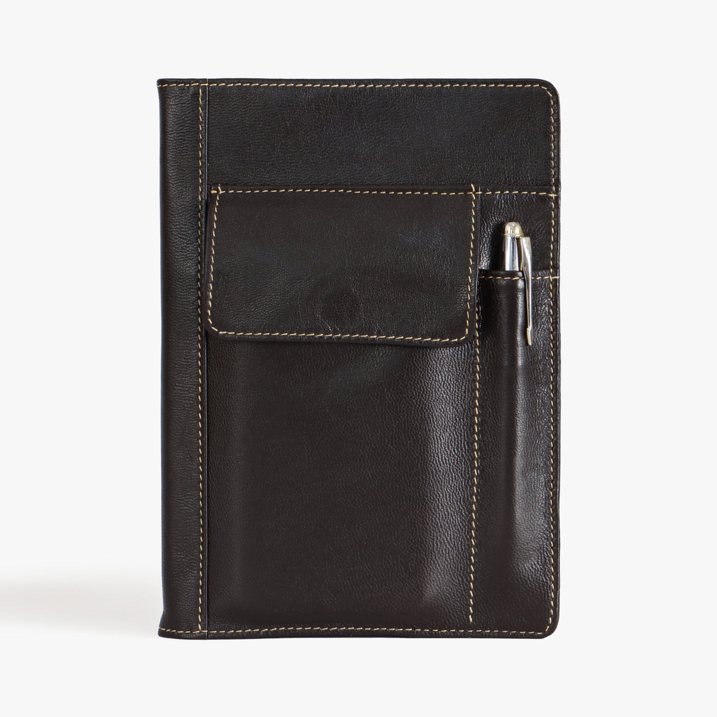 Refillable Leather A5 Notebook with Pen Pocket and Mobile Phone Pocket