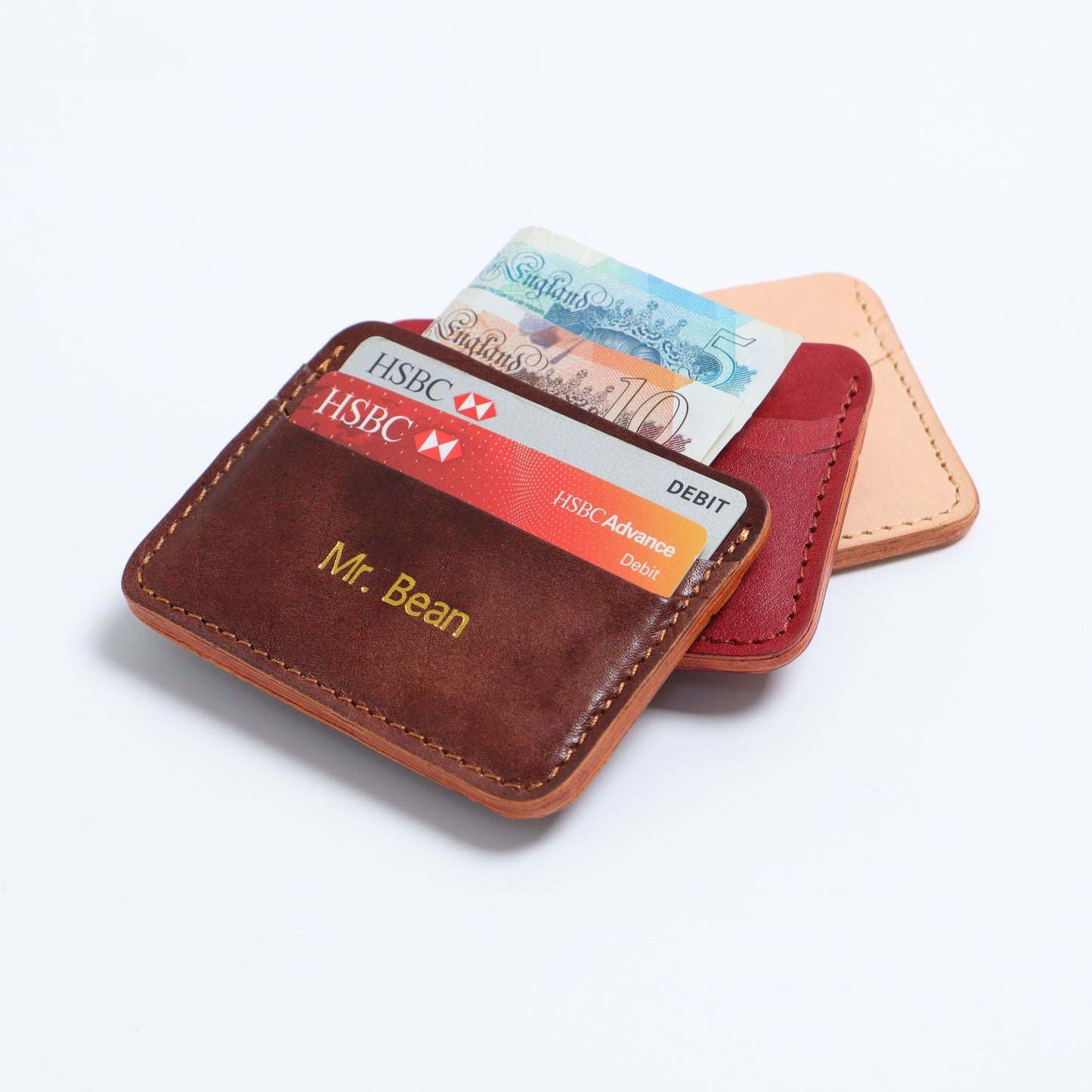 Hand Stitched Leather Card Holder Natural Veg Tanned Card Wallet