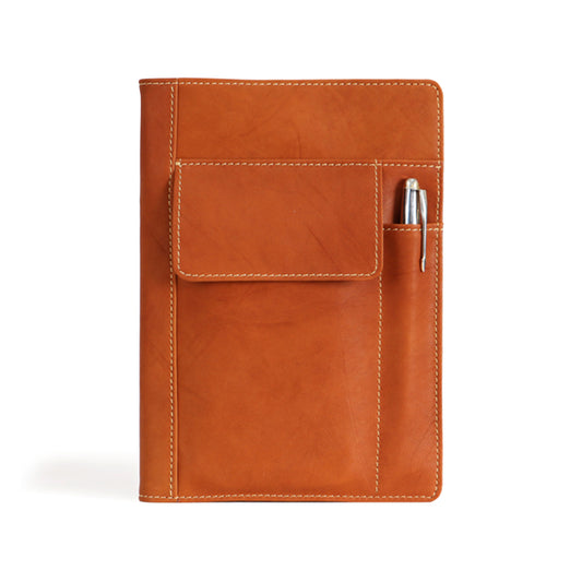 Refillable Leather A5 Notebook with Pen Pocket and Mobile Phone Pocket