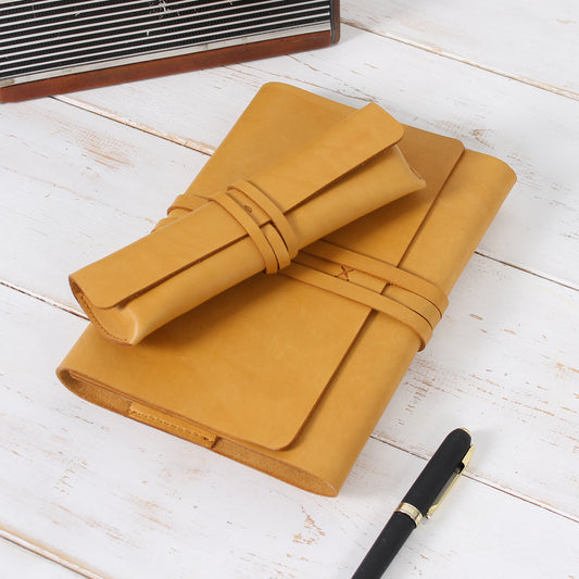 Vintage Wrap Set of Refillable Leather Journal and Pencil Case