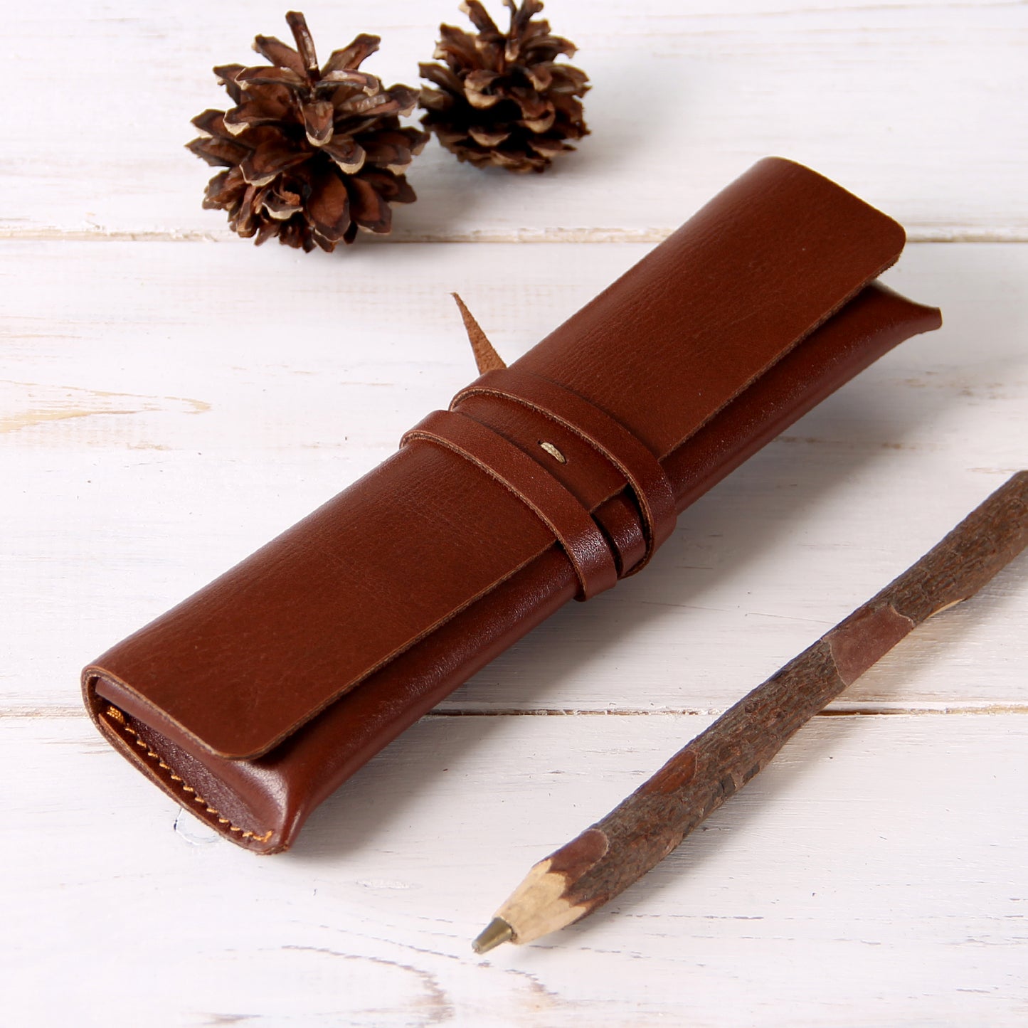 Vintage Wrap Set of Refillable Leather Journal and Pencil Case