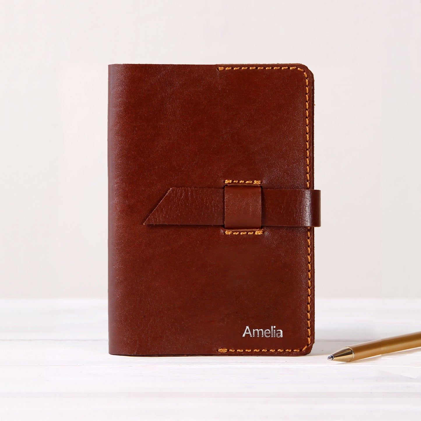 Leder-Tagebuch A6, personalisiertes Notizbuch, Leder-Klappenverschluss