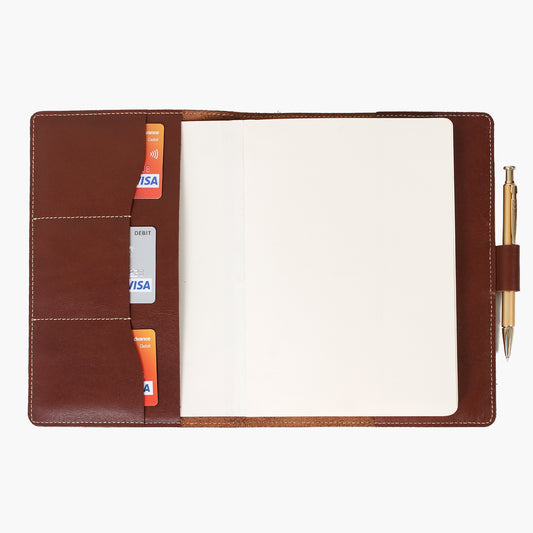 Personalised Leather Journal A5 Notebook with Pen Loop 3 Card Holders