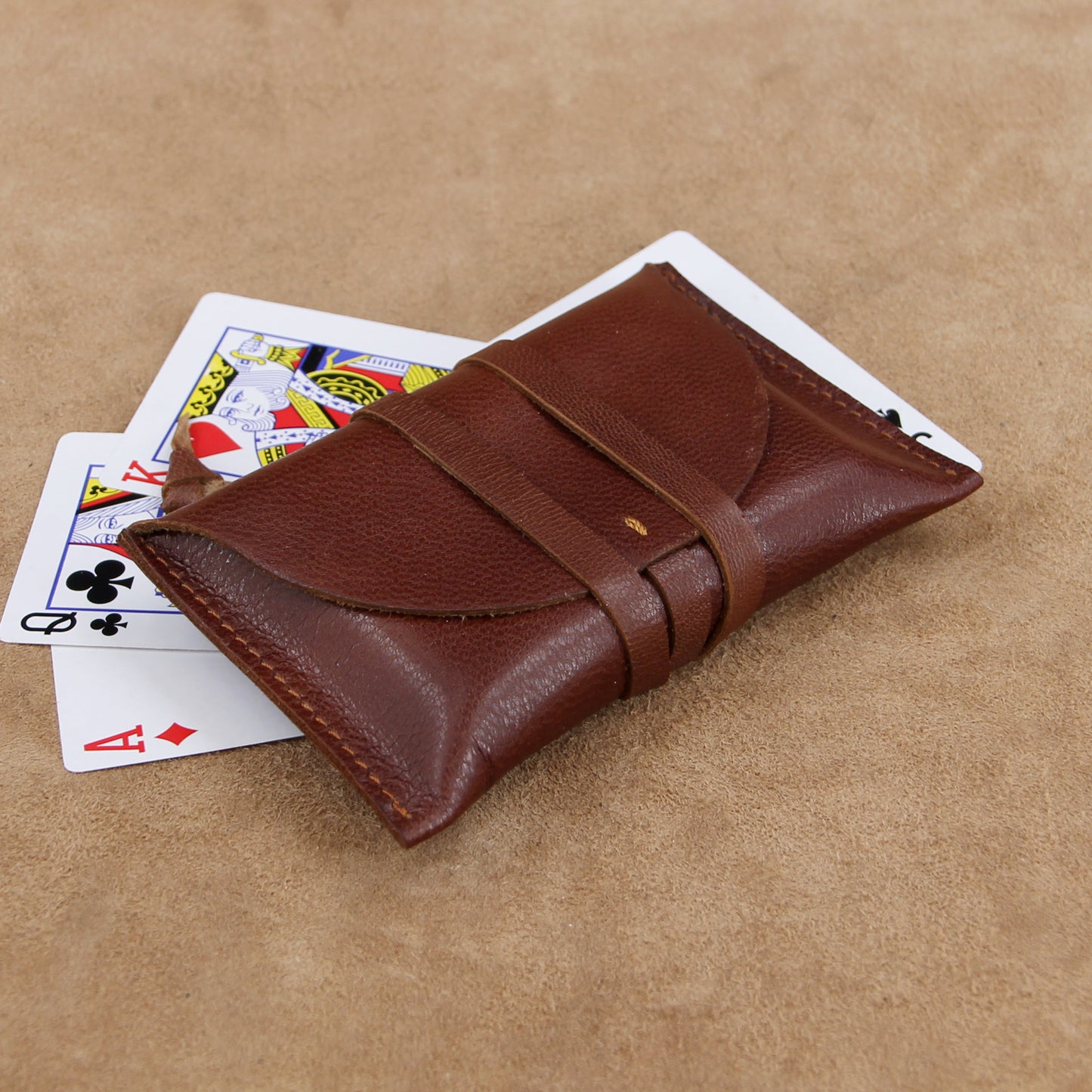 Vintage Wrap Style Leather Playing Card Case