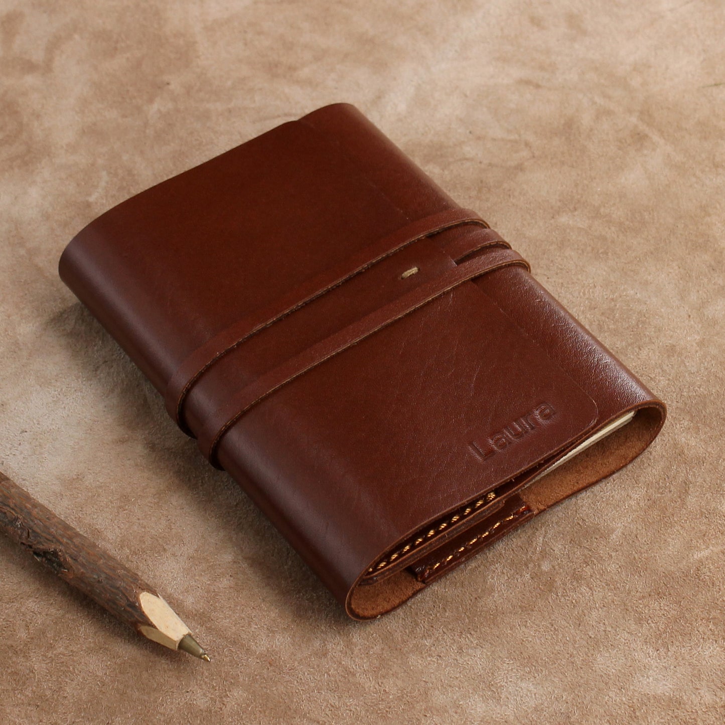 Refillable A6 Notebook Leather Diary Journal Wrap Style