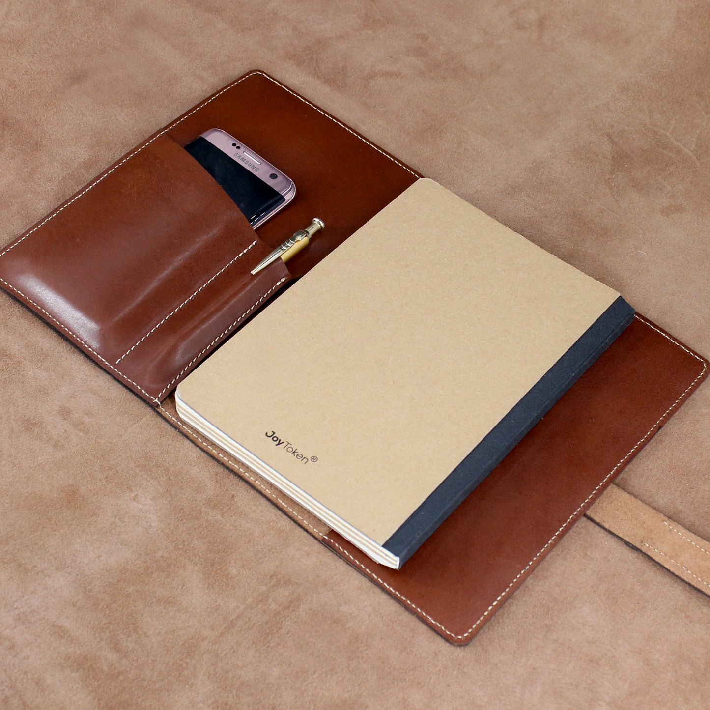 Refillable A5 Notebook with Mobile Phone and Pen Holder