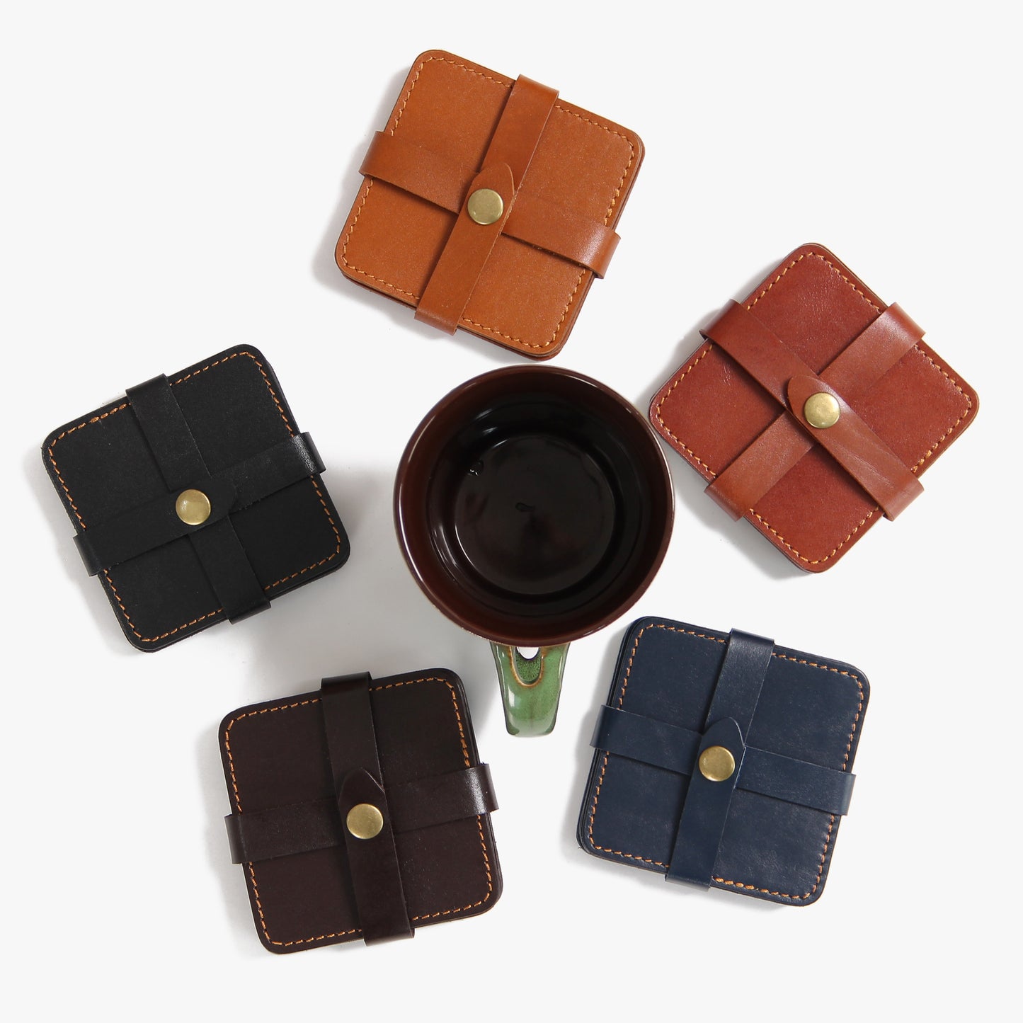 Set of 4 Personalized Genuine Leather Coasters Drink Coasters