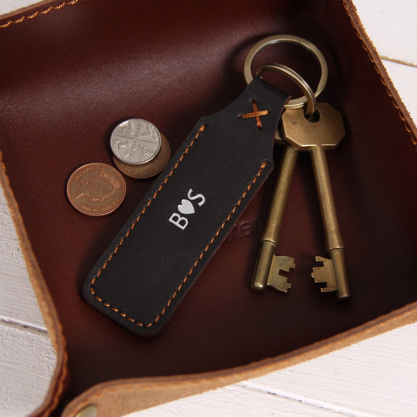 Leather Keyring Emboss Monogrammed Key Holder