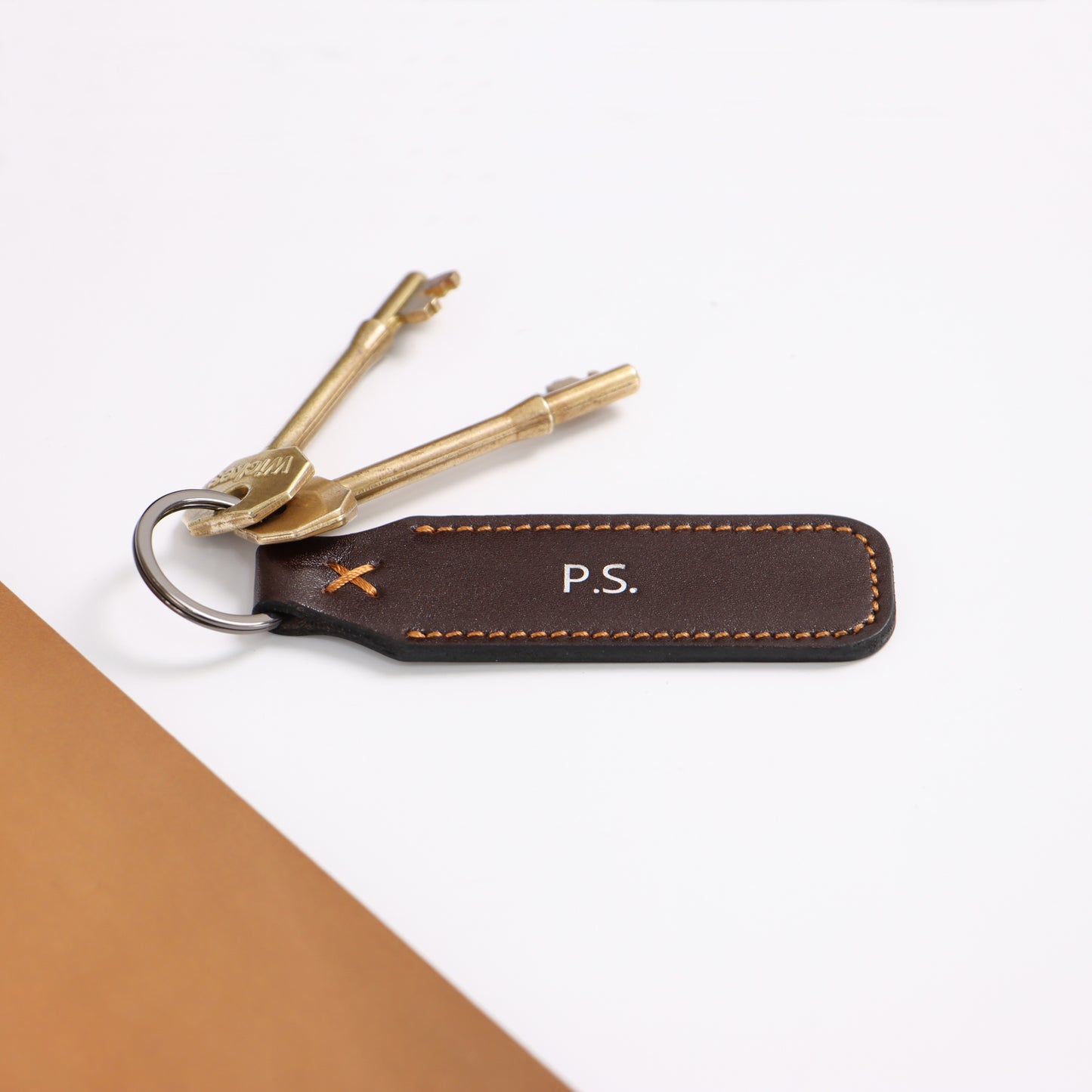 Leather Keyring Emboss Monogrammed Key Holder