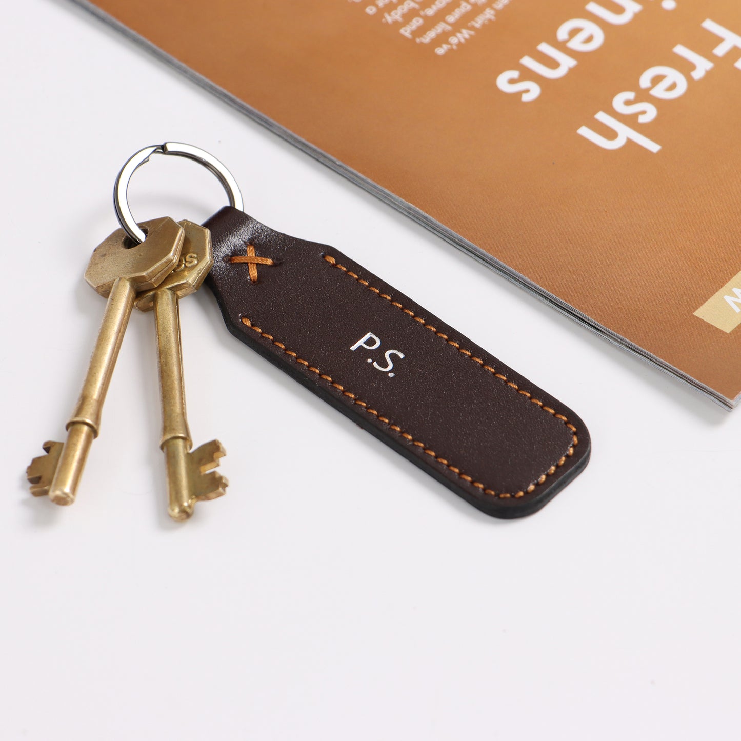 Leather Keyring Emboss Monogrammed Key Holder