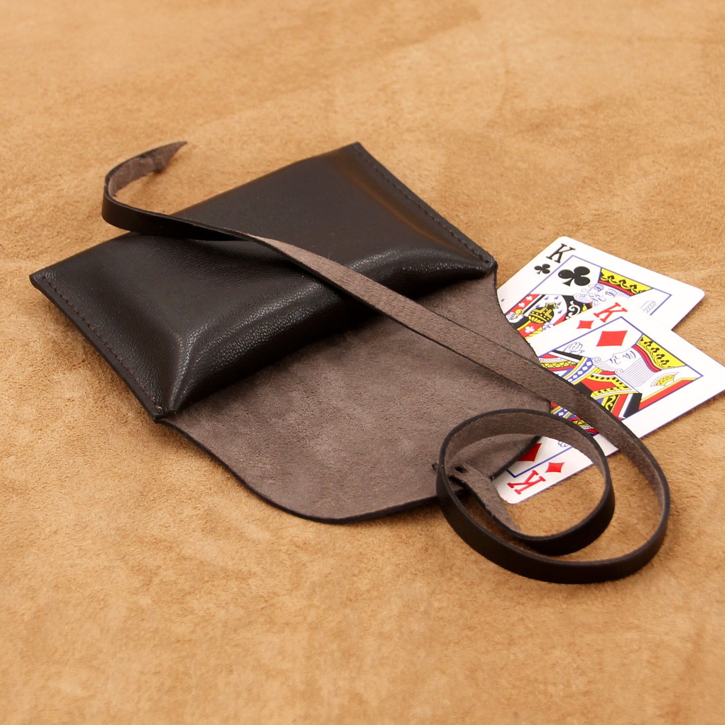 Vintage Wrap Style Leather Playing Card Case