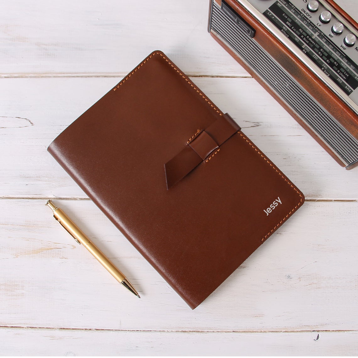 A5 Notebook Personalised Leather Journal Flap Closure