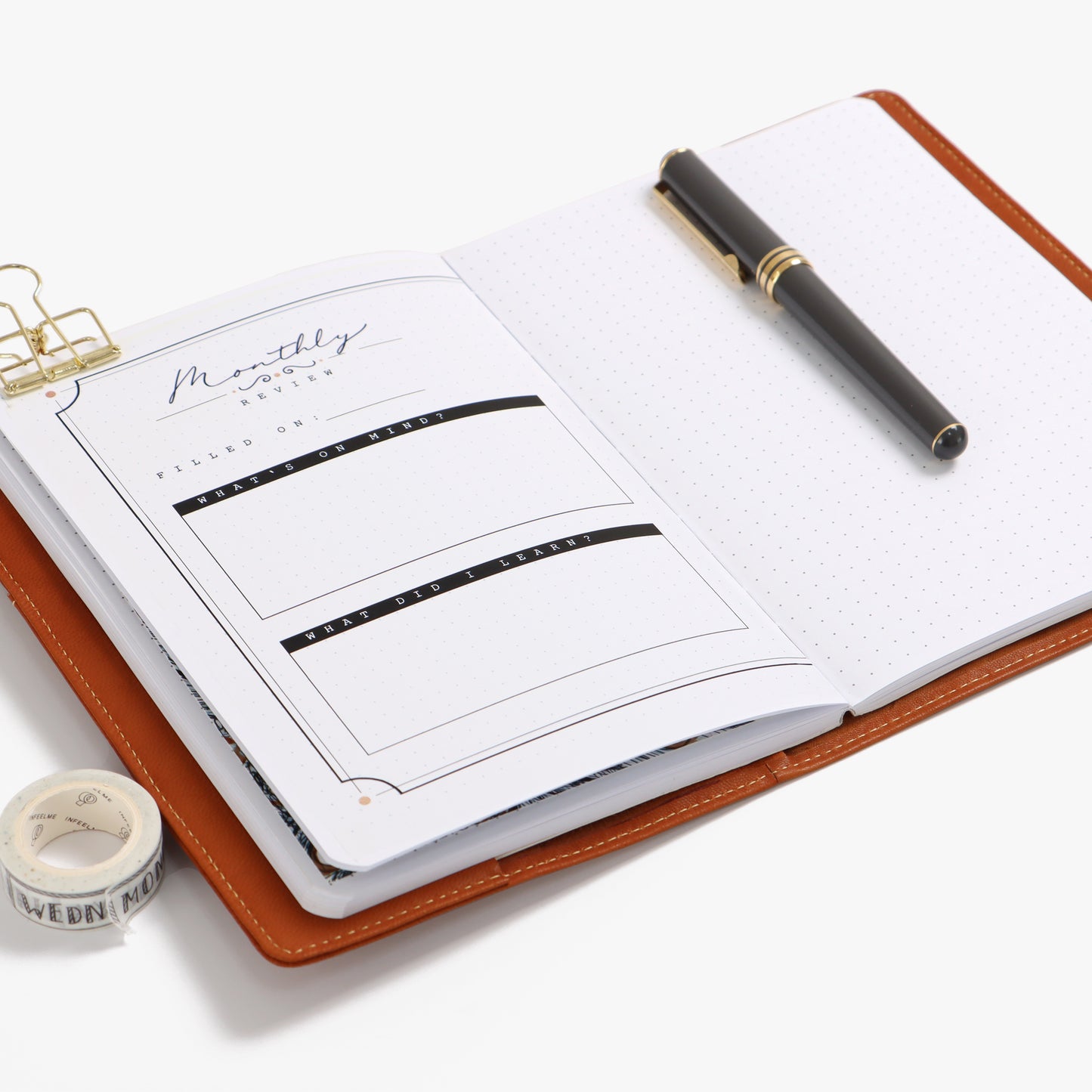 Nachfüllbares A5-Notizbuch aus Leder mit Stiftfach und Handyfach